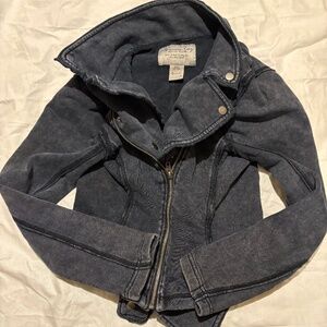 Y2K American Rag Cie Moto Jacket Grey Mineral Wash Knit Sweatshirt Size Small